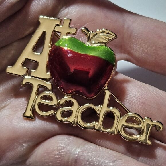 Danecraft Jewelry - Vintage Danecraft Gold tone Red Enamel A+ Teacher Apple Brooch Pin